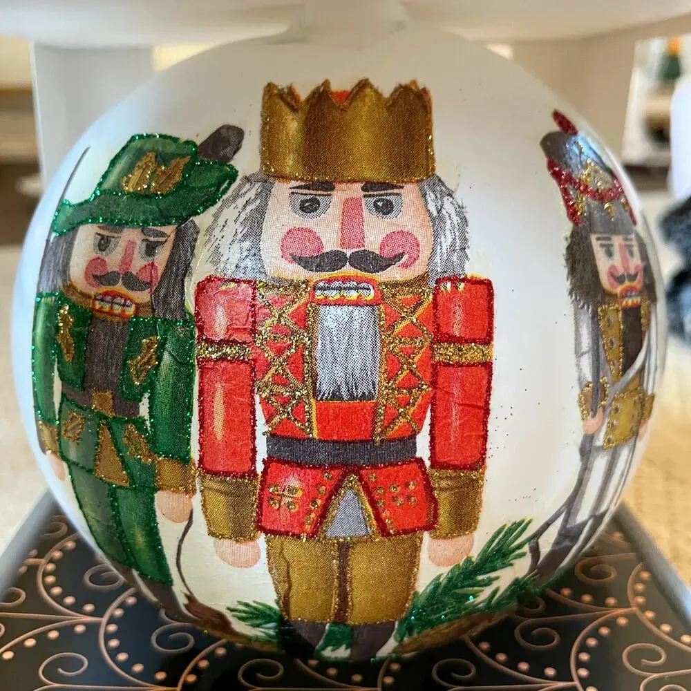 Hand Blown in Poland Glass NUTCRACKER Christmas Ornament Large 6in Glittery New
